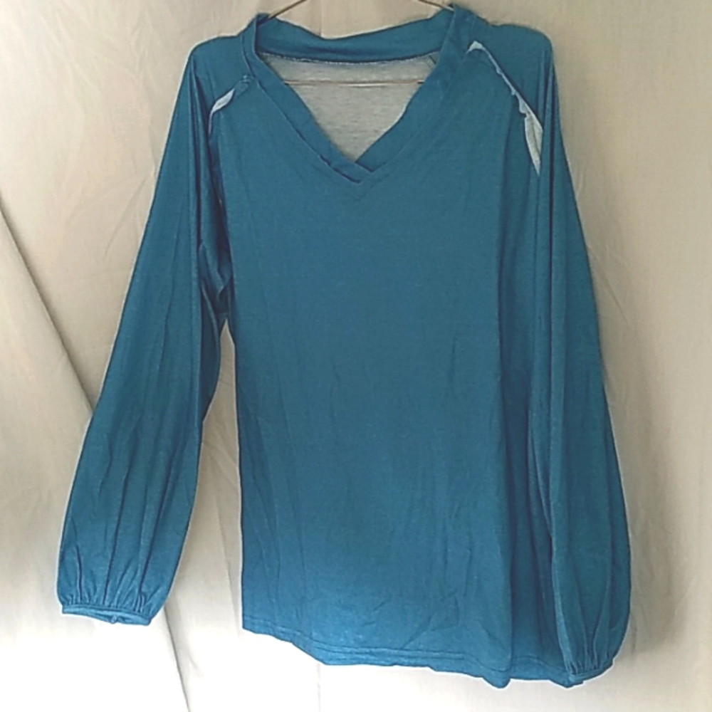 Womens Jersey Knit LS Slate Blue balloon wrist XLg . Extra Large . V neck